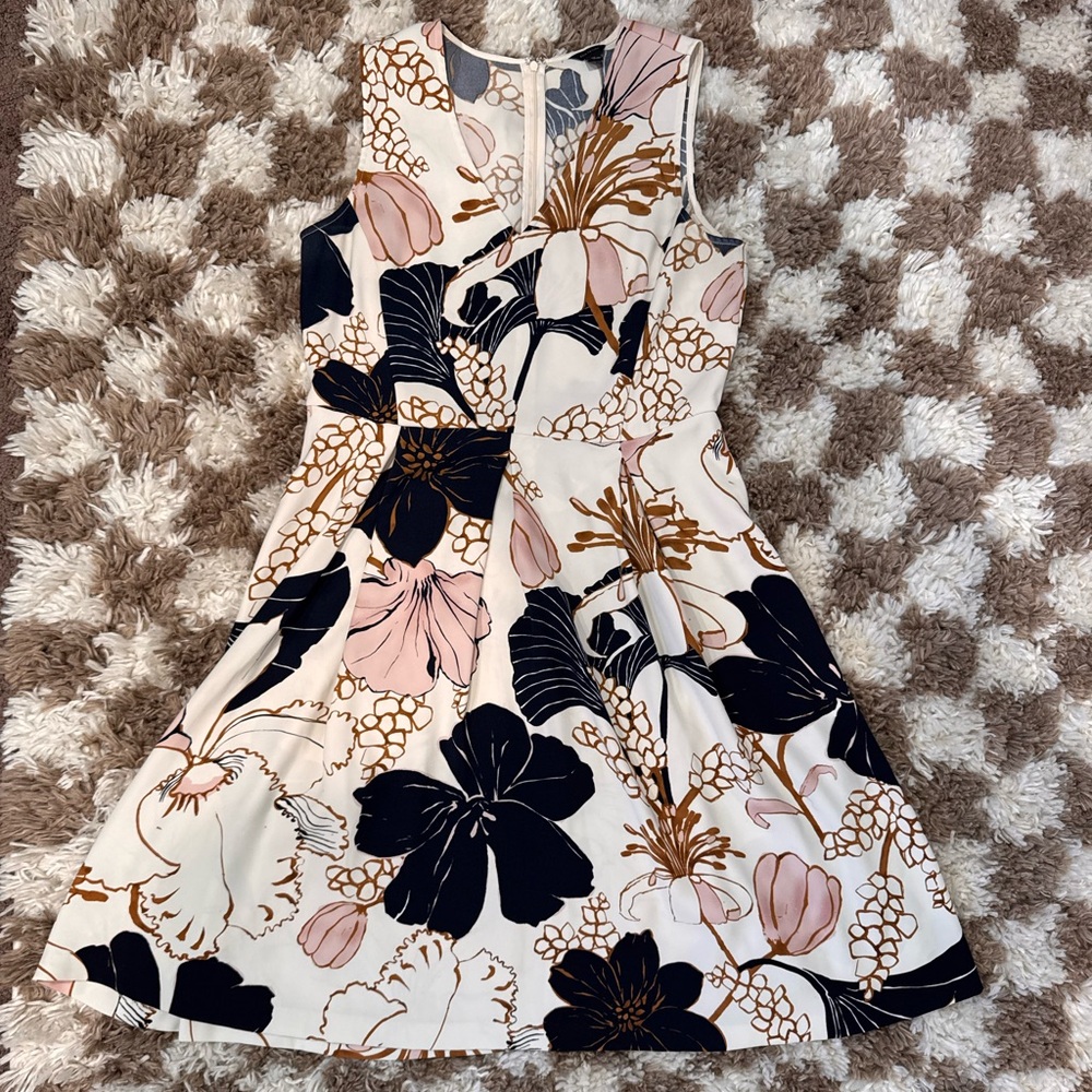 Ann Taylor Floral Mini Dress - Cream, Pink, Black